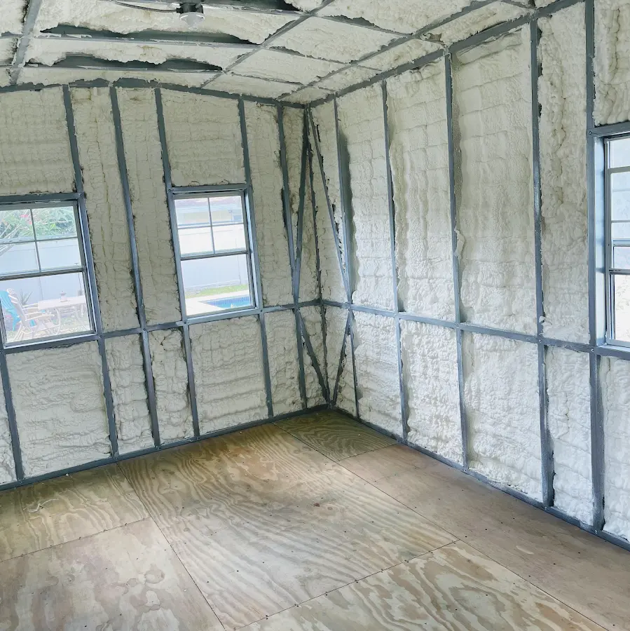 Closed-cell spray foam insulation applied to wall cavities in a residential project in Villa Park