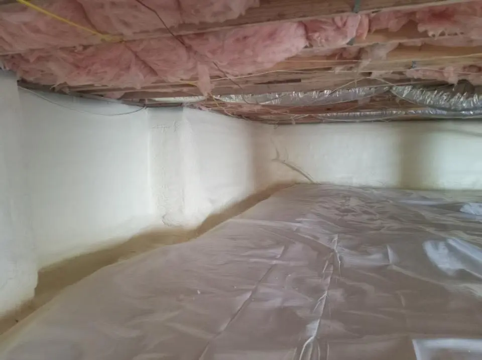 Crawl space encapsulation with closed-cell spray foam for Commercial Roof Restoration in Villa Park
